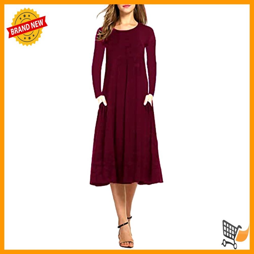 Casual Loose Pleated Midi Dress Short Sleeve Polyester Spandex - Picture 3 of 7